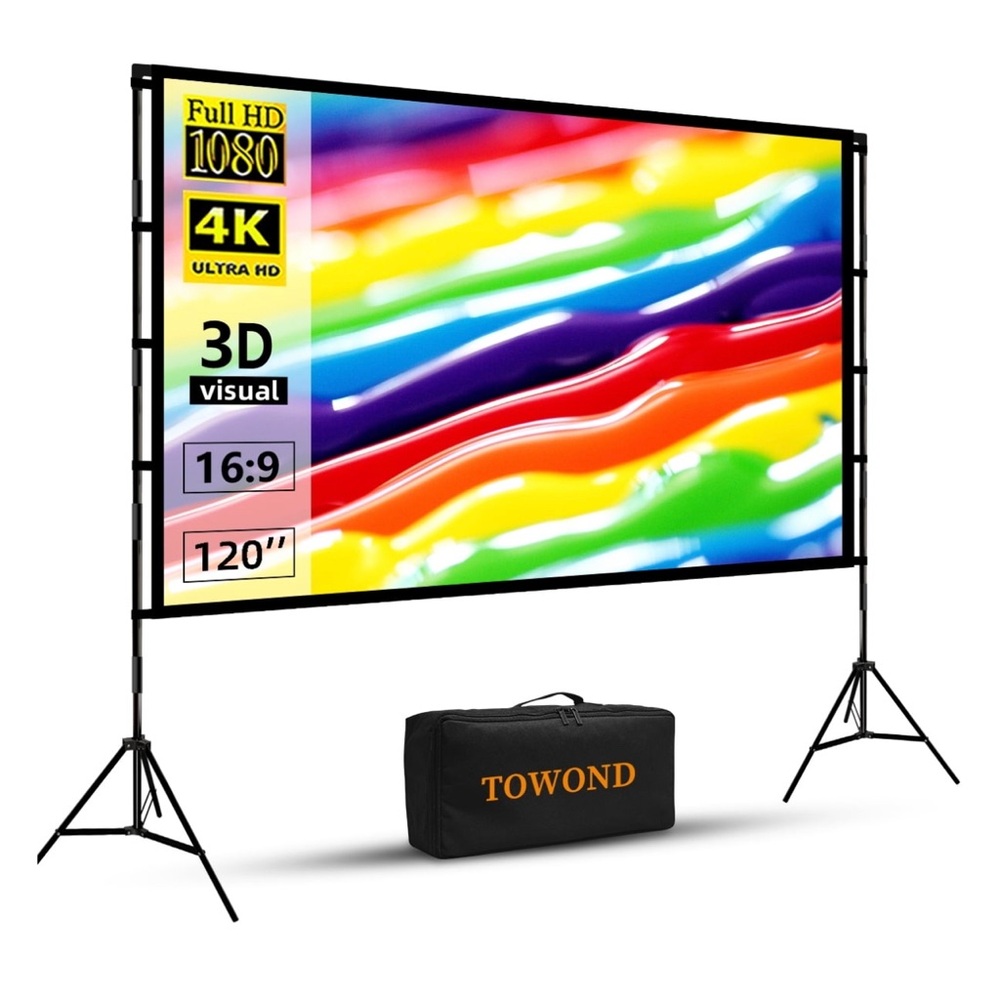 120inch Projector Screen Stand, Portable Moive Screen16:9 4K Wrinkle-Free with
